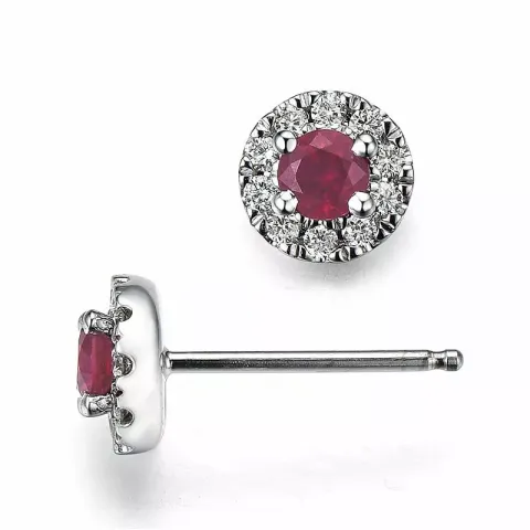 runden rotem Rubin Ohrstecker in 14 Karat Weißgold mit Diamant und Rubin