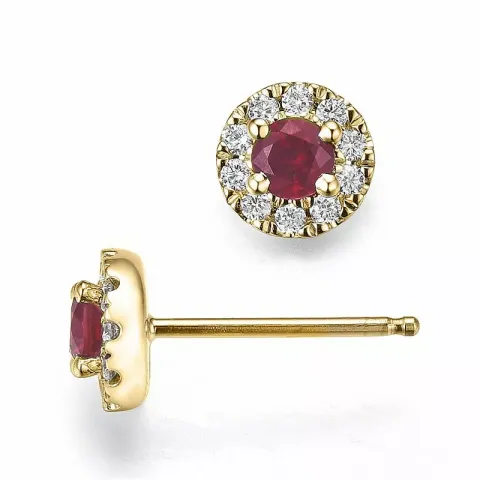 runden rotem Rubin Ohrstecker in 14 Karat Gold mit Diamant und Rubin