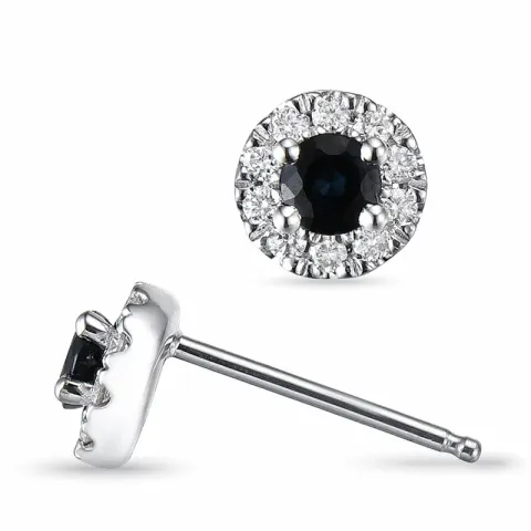 runden blauem Saphir Ohrstecker in 14 Karat Weißgold mit Diamant und Saphir