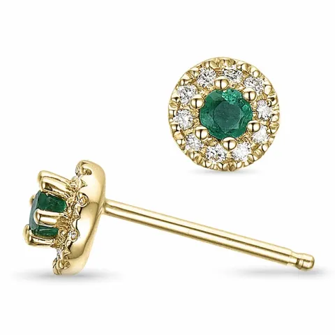runden grünen Smaragd Ohrstecker in 14 Karat Gold mit Diamant und Smaragd