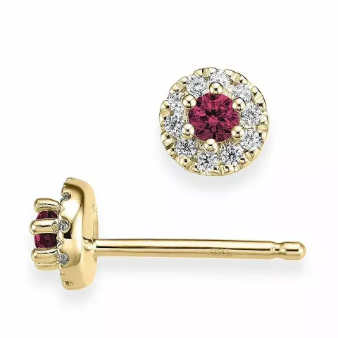 runden rotem Rubin Ohrstecker in 14 Karat Gold mit Diamant und Rubin