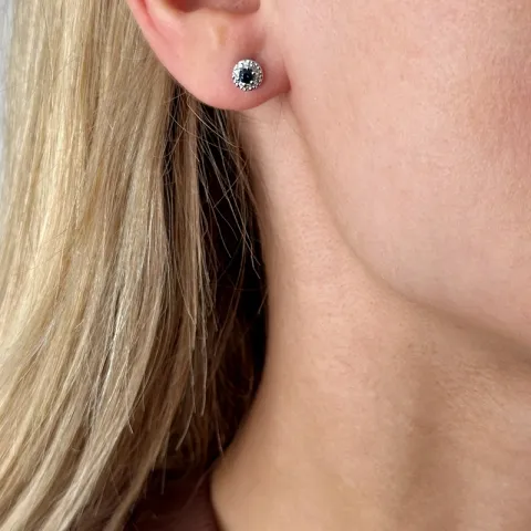 runden blauem Saphir Ohrstecker in 14 Karat Weißgold mit Diamant und Saphir