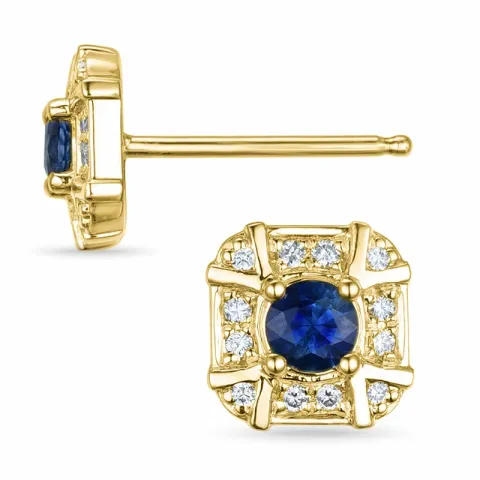 viereckigem Saphir Brillantohrringen in 14 Karat Gold mit Diamant und Saphir