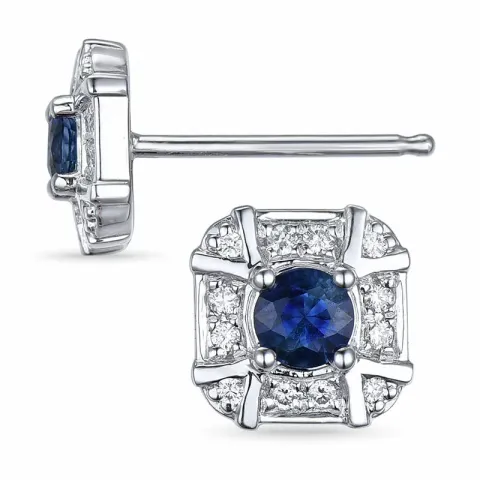 viereckigem Saphir Diamantohrringe in 14 Karat Weißgold mit Diamant und Saphir