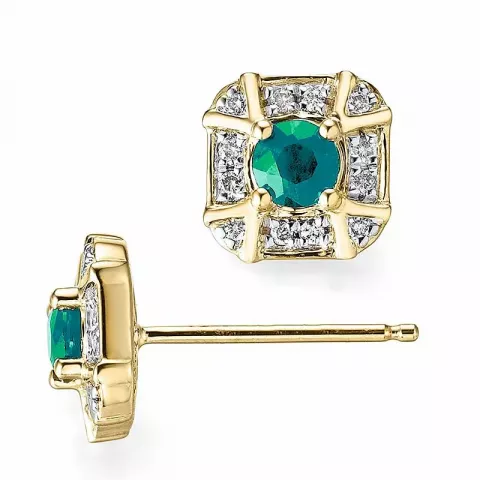 viereckigem Smaragd Diamantohrringe in 14 Karat Gold, rhodiniert mit Diamant und Smaragd 