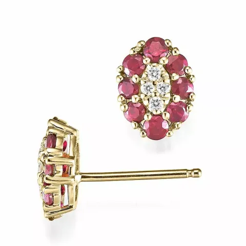 ovalen Rubin Diamantohrringe in 14 Karat Gold mit Diamant und Rubin