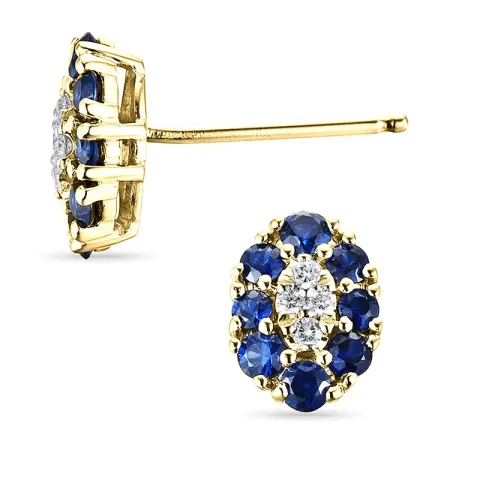 ovalen Saphir Brillantohrringen in 14 Karat Gold mit Diamant und Saphir