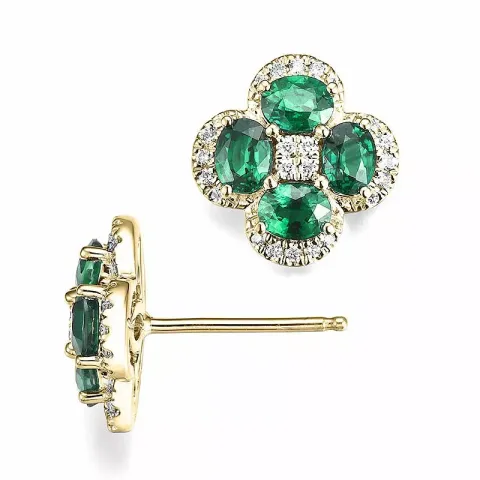 Blumen Diamantohrringe in 14 Karat Gold mit Diamanten und Smaragden