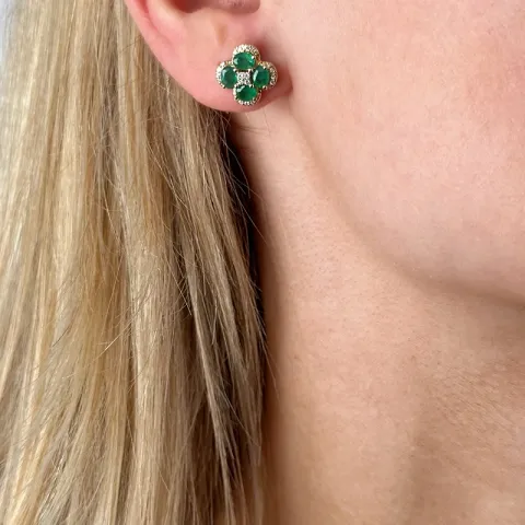 Blumen Diamantohrringe in 14 Karat Gold mit Diamanten und Smaragden