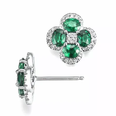 Blumen Smaragd Diamantohrringe in 14 Karat Weißgold mit Diamanten und Smaragden
