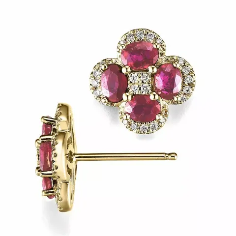 Blumen Rubin Diamantohrringe in 14 Karat Gold mit Diamanten und Rubinen