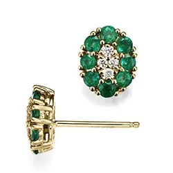 ovalen Smaragd Diamantohrringe in 14 Karat Gold mit Smaragd und Diamant