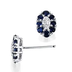 ovalen Saphir Diamantohrringe in 14 Karat Weißgold mit Saphir und Diamant