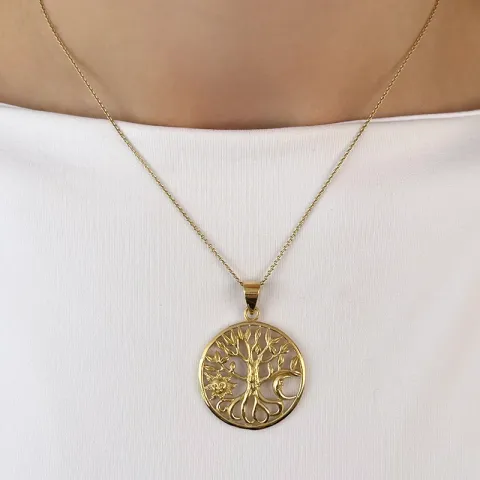 großer Lebensbaum Anhänger aus vergoldetem Sterlingsilber