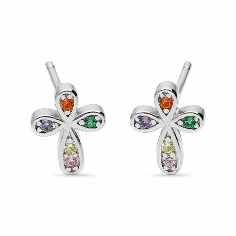 Kreuz mehrfarbigen Zirkon Ohrstecker in Silber