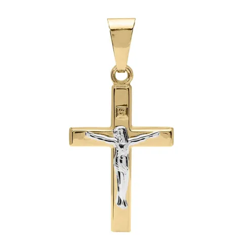 Kollektionsmuster Kreuz mit Jesus Anhänger aus 9 Karat Gold und Weißgold