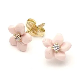 Blumen Ohrstecker in 9 Karat Gold mit Zirkonen und Perlmutt