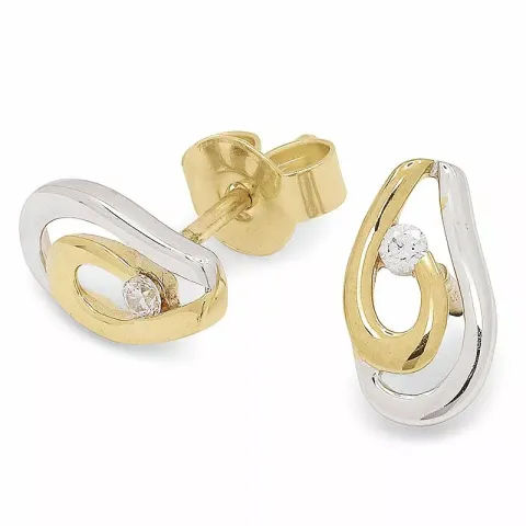 weißen Zirkon Goldohrstecker in 9 Karat Gold mit Rhodium mit