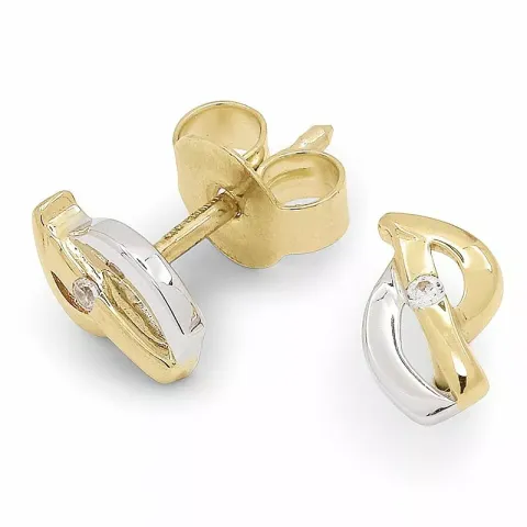 Kleinen Zirkon Goldohrstecker in 9 Karat Gold mit Rhodium mit Zirkonen