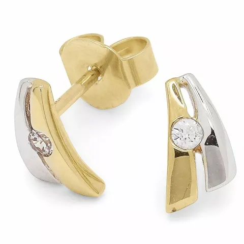 Einfach Zirkon Goldohrstecker in 9 Karat Gold mit Rhodium mit Zirkonen