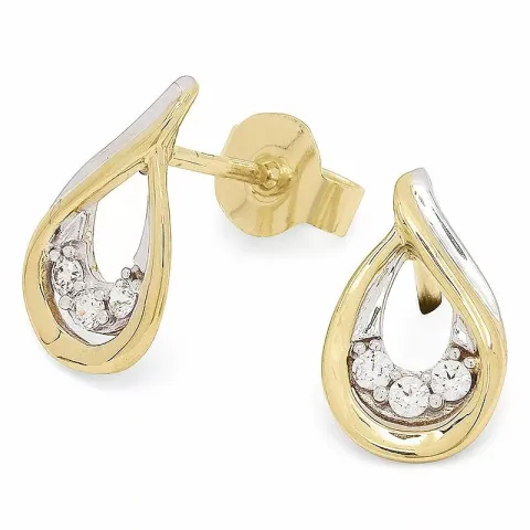 Bezaubernder tropfenförmiger Goldohrstecker in 9 Karat Gold mit Rhodium mit Zirkonen