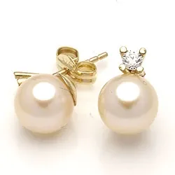 Runden Perleohrringe in 9 Karat Gold mit Zirkonen