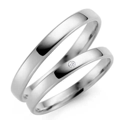 3 mm trauringe aus 14 Karat Weißgold 0,02 ct - set