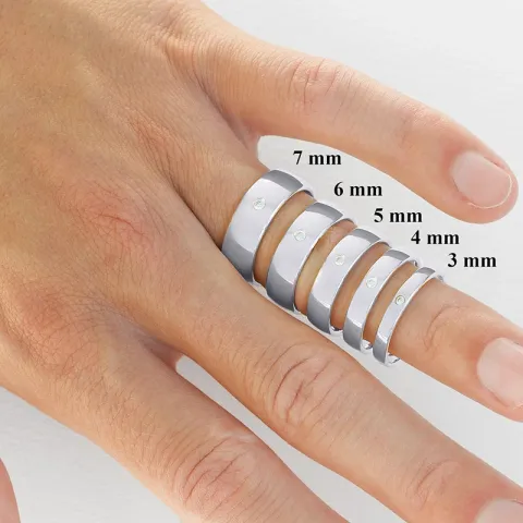 5 und 4 mm trauringe aus 9 Karat Weißgold 0,03 ct - set