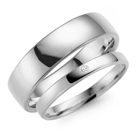 6 und 3 mm trauringe aus 9 Karat Weißgold 0,02 ct - set