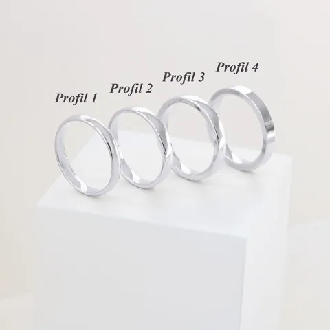 6 und 3 mm trauringe aus 9 Karat Weißgold 0,02 ct - set