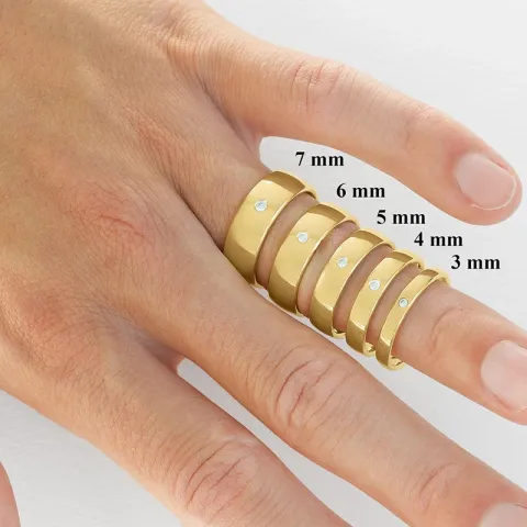 6 und 4 mm trauringe aus 9 Karat Gold 0,03 ct - set