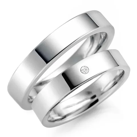 5 mm trauringe aus 9 Karat Weißgold 0,03 ct - set