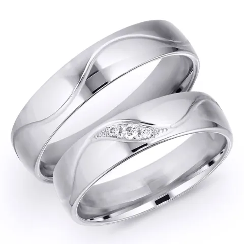 5 mm Diamant trauringe aus 14 Karat Weißgold 0,008 ct und  0,02 ct - set