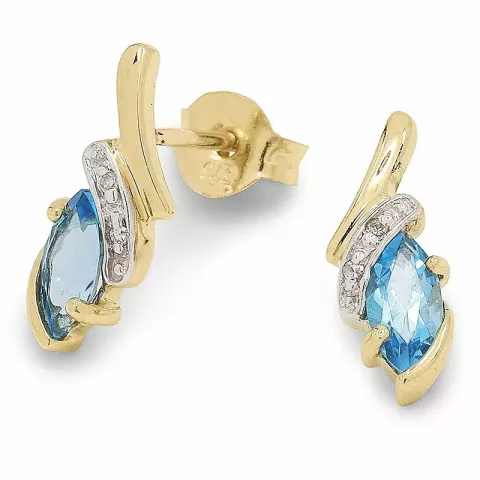 blauem Topas Ohrringe in 9 Karat Gold mit Rhodium mit Topas und Diamant 