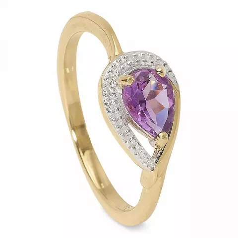 Tropfen violettem Amethyst Ring in 9 Karat Gold mit Rhodium  0,009 ct