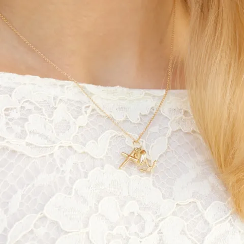 Glaube-Hoffnung-Liebe Halskette aus vergoldetem Sterlingsilber und Anhänger aus 9 Karat Gold - Amoré