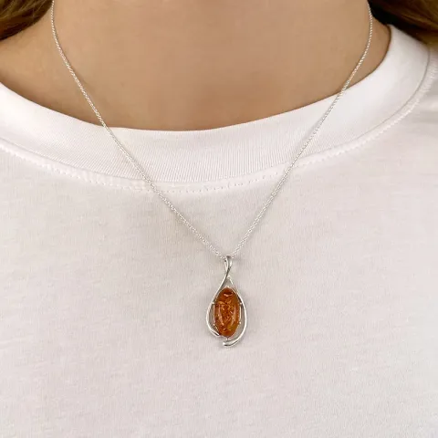 Breit abstraktem Bernstein Anhänger aus Silber