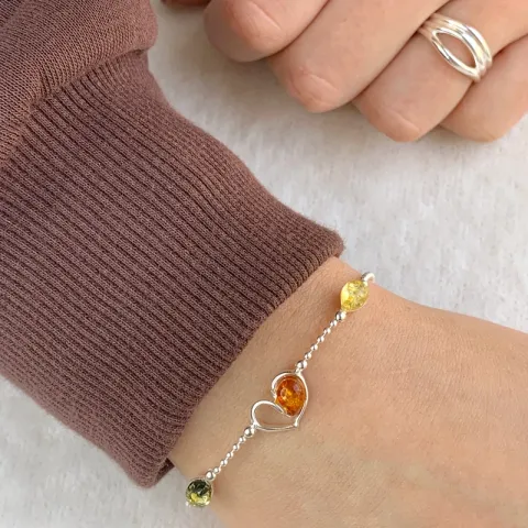 Herz mehrfarbigem Bernstein Armband aus Silber