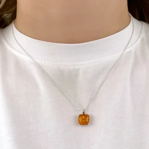 viereckigem Bernstein Anhänger aus Silber