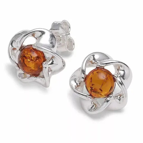 Blumen Bernstein Ohrstecker in Silber