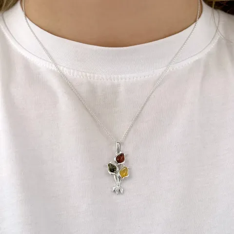Blumen Bernstein Anhänger aus Silber