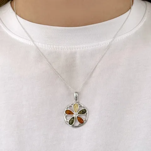 runder Bernstein Anhänger aus Silber