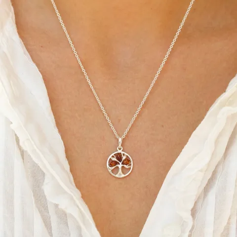 14 mm Lebensbaum Bernstein Anhänger aus Silber