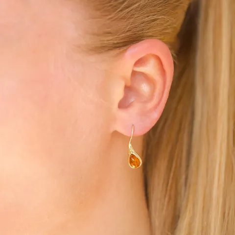 bezaubernder Tropfen Bernstein Ohrringe in vergoldetem Silber