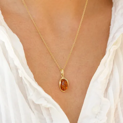 ovaler Bernstein Anhänger aus vergoldetem Sterlingsilber