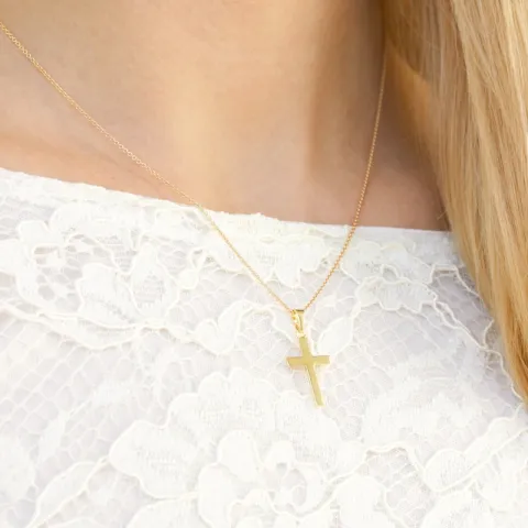 Kreuz Halskette aus vergoldetem Sterlingsilber und Anhänger aus 8 Karat Gold - Amoré