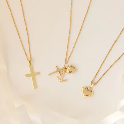 Kreuz Halskette aus vergoldetem Sterlingsilber und Anhänger aus 8 Karat Gold - Amoré