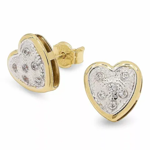 Herz Ohrstecker in 14 Karat Gold und Weißgold mit 