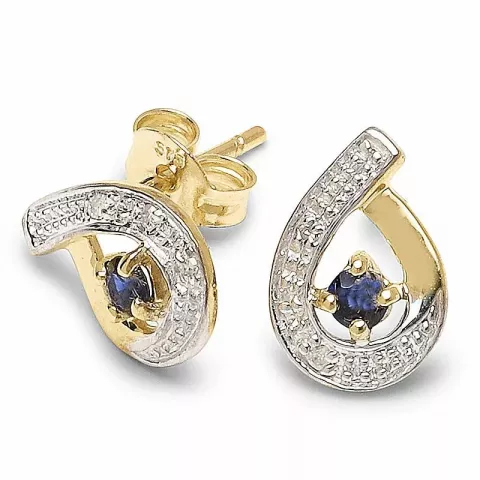 Tropfen Ohrringe in 9 Karat Gold mit synthetische Saphir und Diamant 