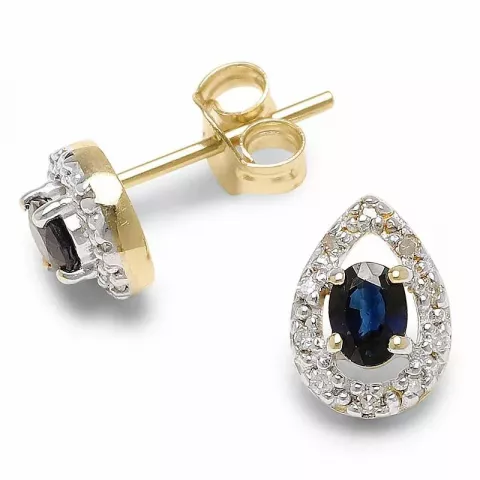 Tropfenförmigen echten Ohrringe in 9 Karat Gold mit synthetischen Saphiren und Diamanten 